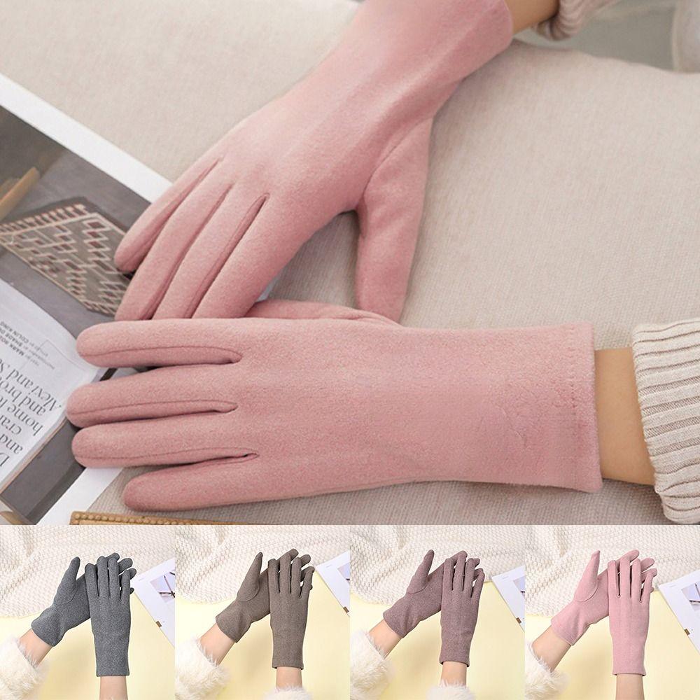 New Dralon Winter Gloves Solid Color Full Finger Full Finger Gloves Coldproof Windproof Driving Mittens Women Girls Gift