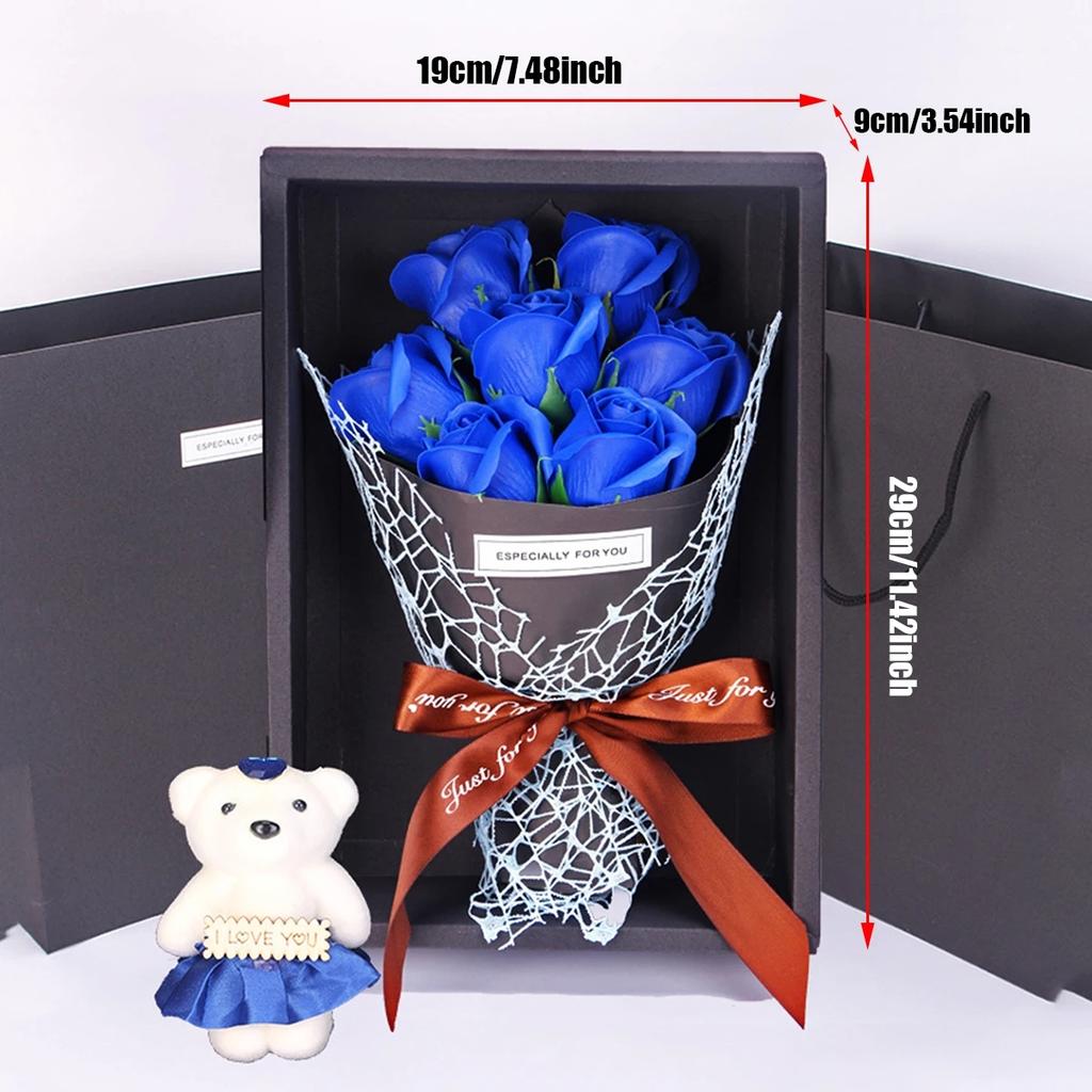 7 Heads Rose Artificial Bouquet Little Bear Gift Box Valentine's Day Handmade False Flower Bouquet Mother's Day Birthday Party G