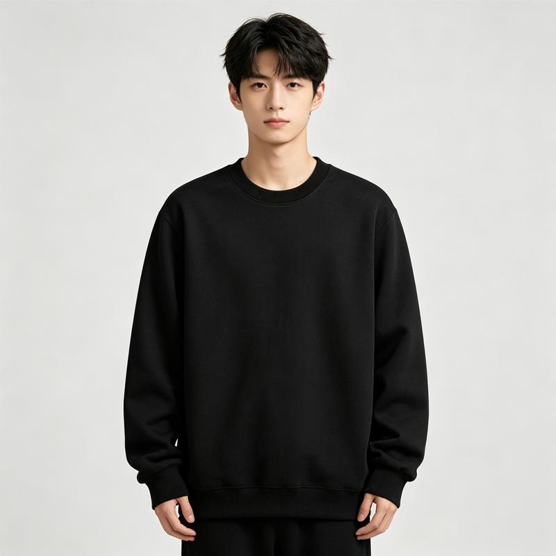 Men Casual Sweat Top Autumn Versatile Solid Color Round Neck Pullover Hoodie Long Sleeved Hoodie