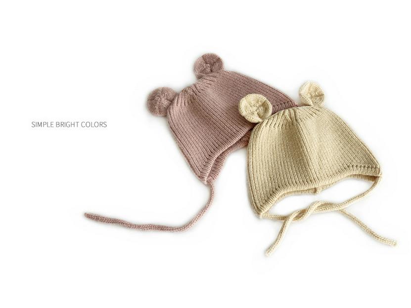 Children's Cute Knit Hat with Round Ears - Autumn/Winter Wool Hat with Drawstring and Ear Protection for Boys and Girls