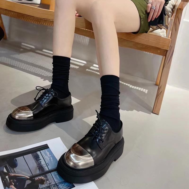 Arrival Women Iron Thick Bottom Increased Lace-Up Casual Platforms  Leather Thick Heels Spring Shoes Woman Mature Concise