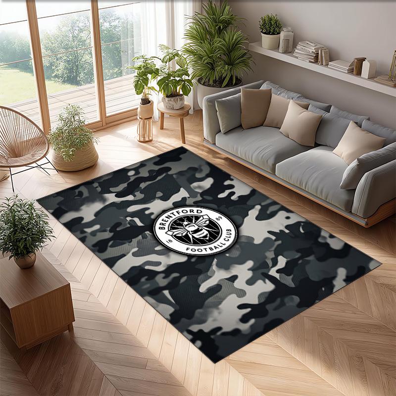 Brentford Football Print Crystal Velvet Rug, Comfortable Water Absorbent Non Slip Indoor Floor Carpet