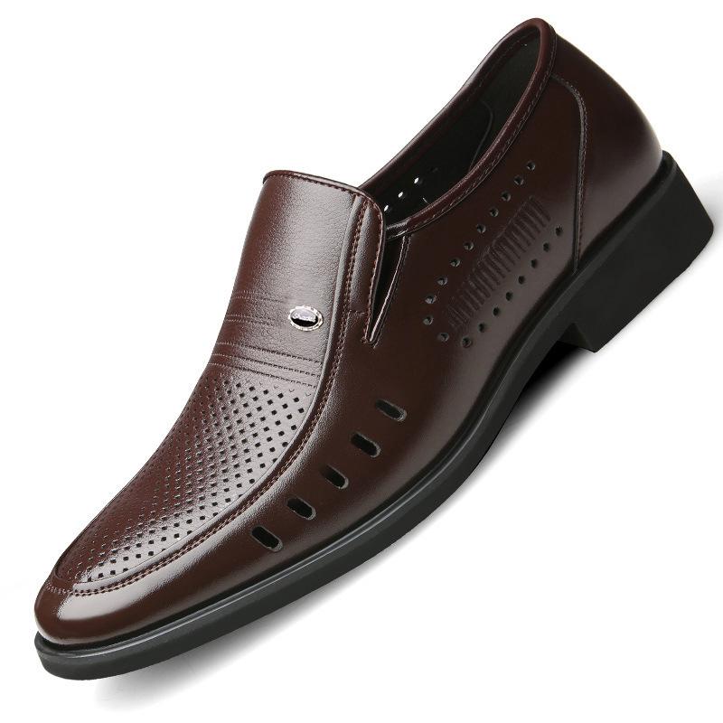 Leather shoes men's four-season foot set men's business dress shoes breathable casual one-pedal middle-aged father shoes