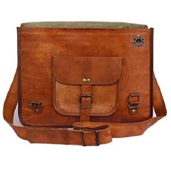Genuine Vintage Goat Leather Messenger Real Satchel Bag Laptop Brown Briefcase