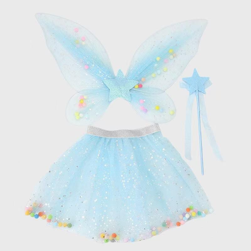 

Children s Butterfly Colored Ball Wings Tutu Skirt, Angel Wings Three-piece Stage Performance Mesh Skirt One size