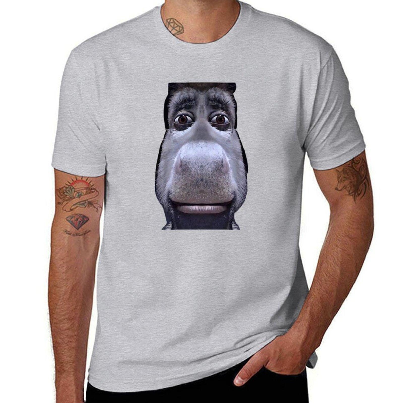 

Donkey casually looking down on you MEME T-Shirt Aesthetic clothing summer tops cute tops Men s cotton t-shirt 2XL