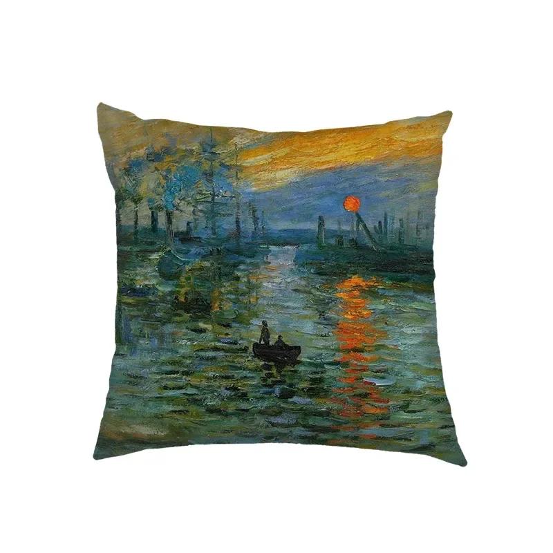 Ölgemälde Kuss von Gustav Klimt Kissenbezug Van Gogh Sternennacht Leinen Kissenbezug Sofa Dekokissenbezüge für Wohnzimmerdekor