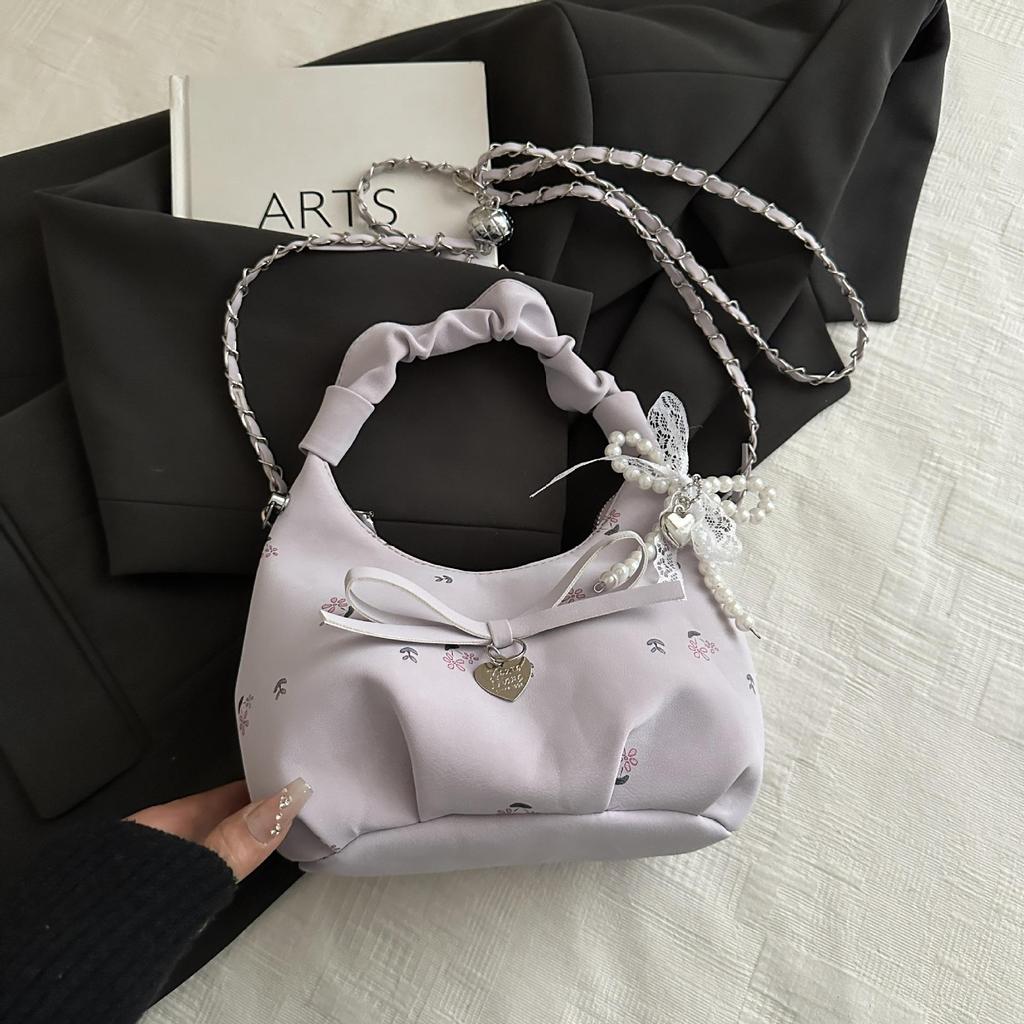 1Pc Korean Version of Fashion Pleated Women's Handbag New Flower Printed Armpit Bag Fashion Shoulder Messenger Bag