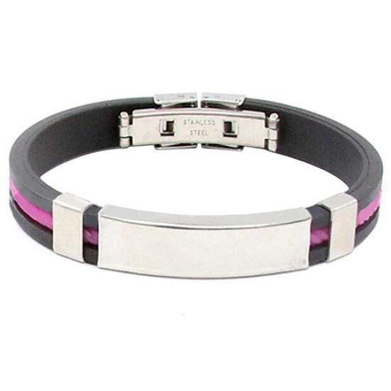 Men's Women's Cool Stainless Steel Rubber Wristband Bangle Clasp Cuff Bracelet