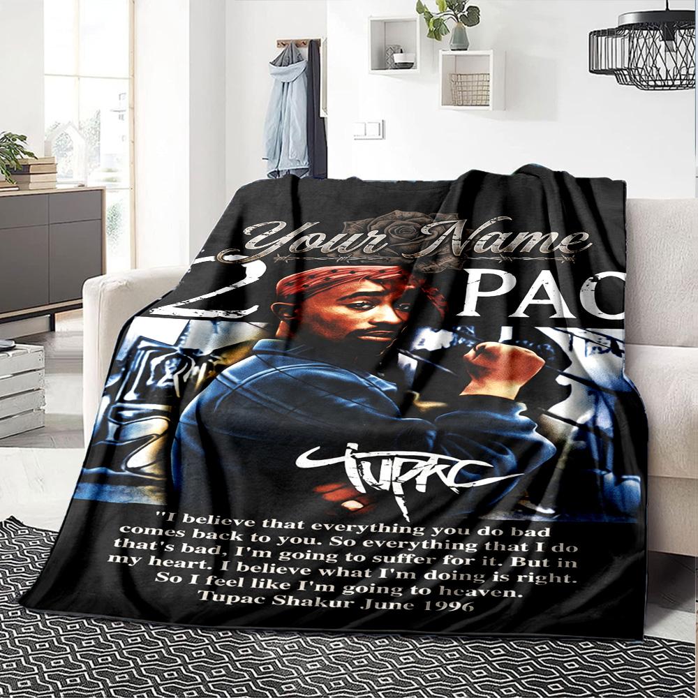 2pac Customize Your Name Blanket Lightweight Customizable Blanket Comfortable Perfect for Nap Seaside Office Living Room Four Seasons Multipurpose