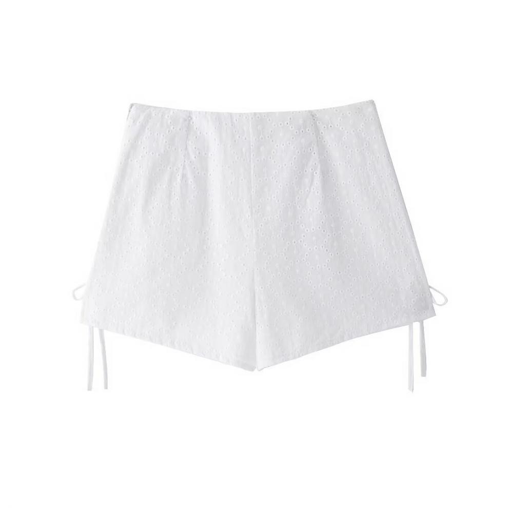 Summer Women's Casual Hollow Embroidery Shirt & Shorts Set