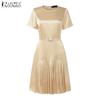 ZANZEA Women Casual Round Neck Summer Short Sleeve Dress