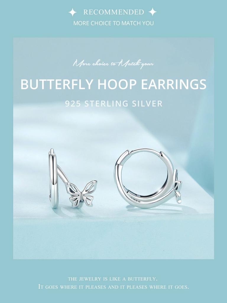 WOSTU 925 Sterling Silber Schmetterling Creolen Mode Abendaccessoires Creolen für Damen Mädchen Feiner Schmuck