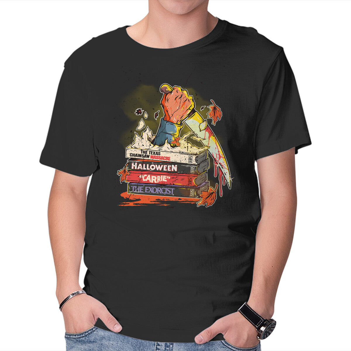 Unisex Crew Neck T-Shirt 70s VHS Horror Cult Graphic Short Sleeve Casual Tee S