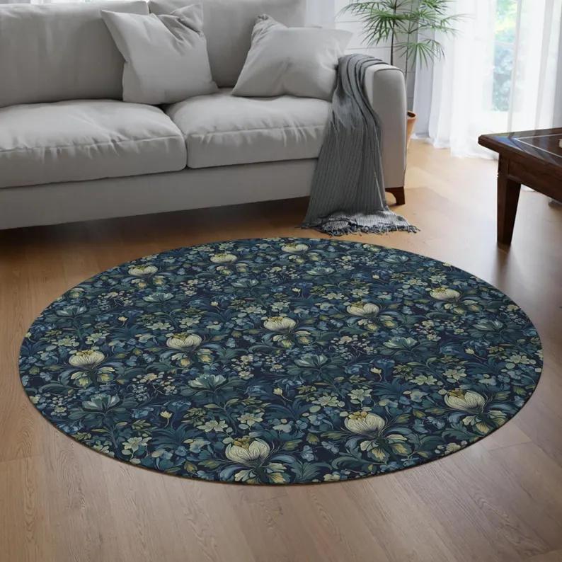 

Crowcore Forest Round Raven Rug Bedroom Decor Morris Inspired Room Academia Style Mystical Woodland Birds Cottagecore Accent 80x80cm