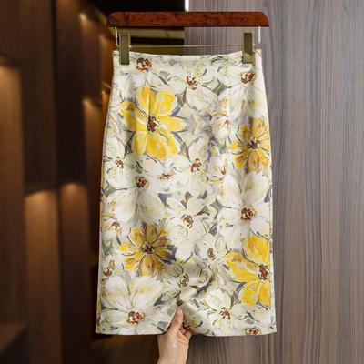 Damen Midi-Bleistiftrock mit Blumendruck und hoher Taille