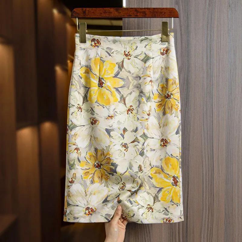 

Womens Floral Print High Waist Pencil Midi Skirt S