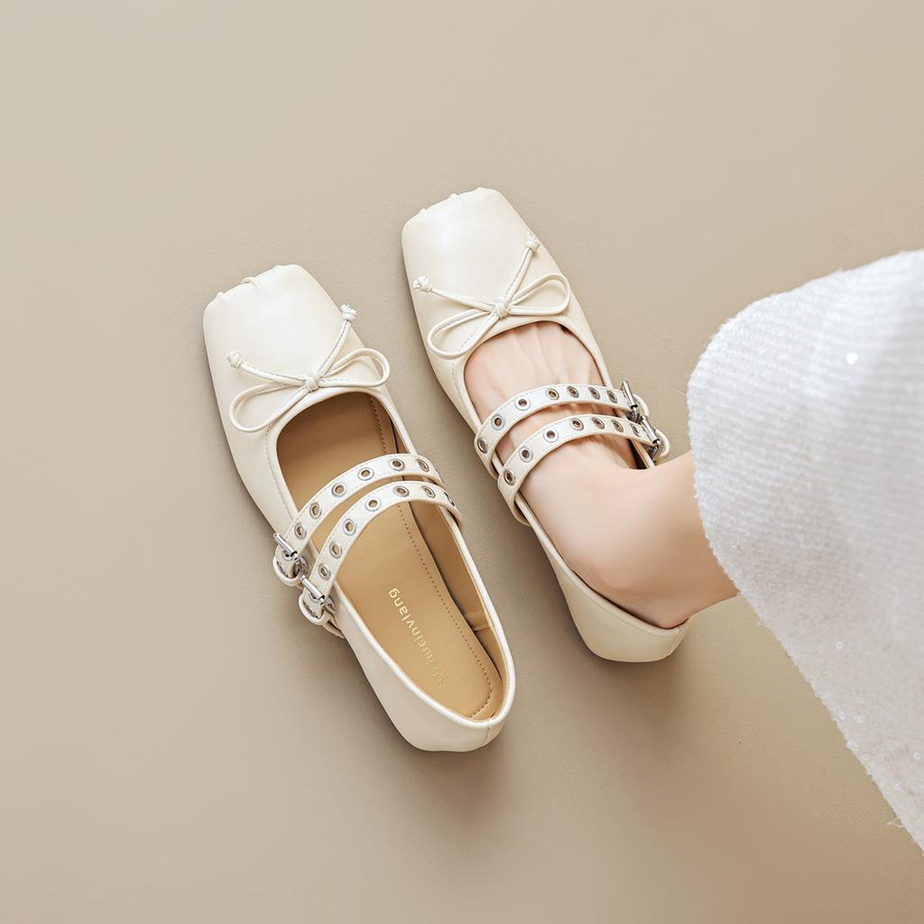 Weiwei women's 1516-16 square head single shoes women's flat bottom shallow mouth bow soft sole ballet shoes with Mary Jane
