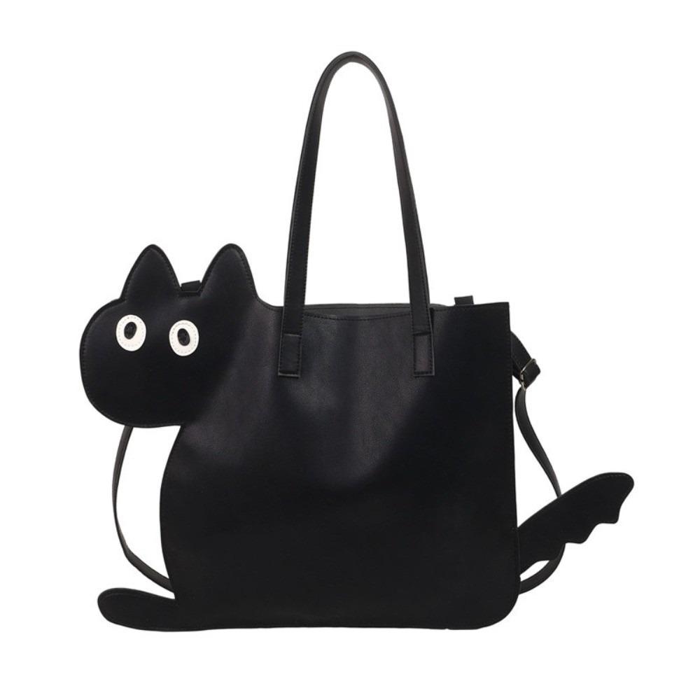 

Сумка-шоппер в корейском стиле с черным котом, плоская, из ПУ кожи, сумочка-киска, тоут для офисного работника, сумка-тоут с щенком, для путешествий Cat