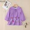 ZANZEA Women Casual Doll Collar Loose 3/4 Sleeve Print Blouse