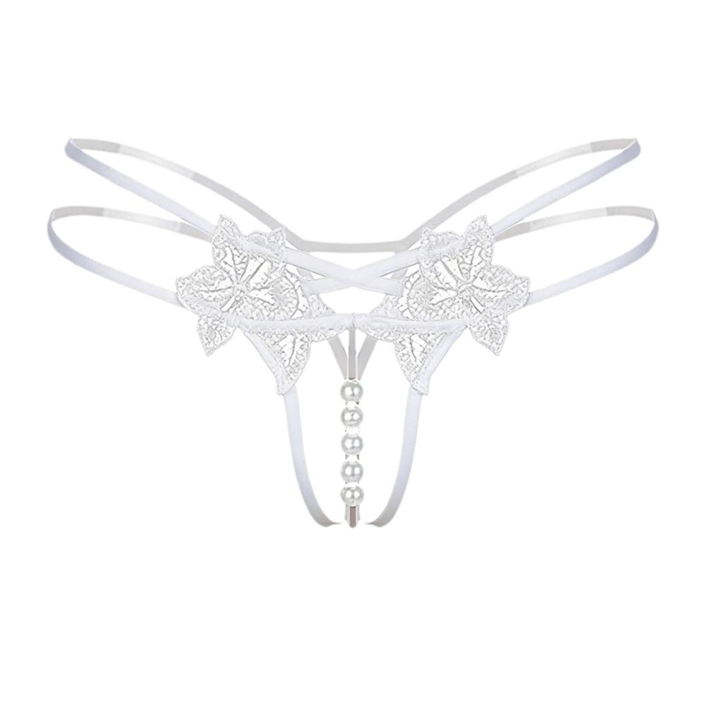 Hollow-out Women's Thong Low-waist Mesh Lace Briefs Breathable Pearl Lace Underwear Female