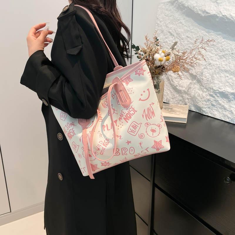Large Capacity Tote Bag Trendy Printing Simple Niche Hand Bag New Commuting Class Shoulder Armpit Bag