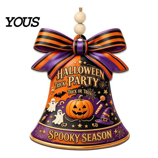 Easy Installation Decor Halloween USA Liberty Bell Ornament, 2D Acrylic Spooky Pumpkin Ornament Ghost Hanging Decoration for Wall Door Home
