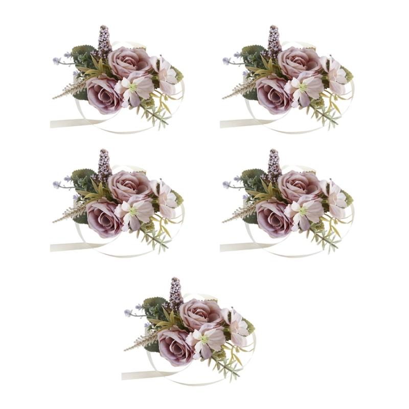 5Pcs Wedding Corsages Boutonniere Prom Boutonniere for Wedding Ceremony Anniversary, Rose Corsages for Bride and Groom,