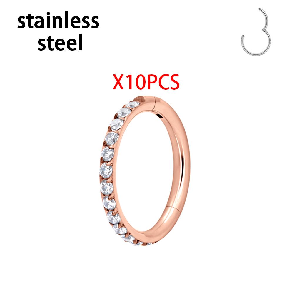 1/10PCS Stainless Steel Nose Ring Septum Clicker Hoop Earrings For Women Piercing Body Jewelry Lip Ring Zircon Hinged Segment
