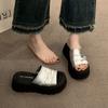 New Thick-soled High-heeled Women's Shoes for Summer Outerwear One-word Flip-flops
