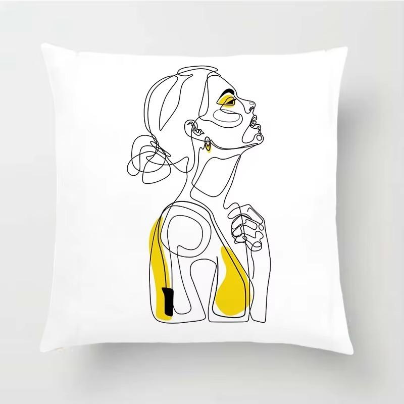 Abstract Women Cushion Cover Nordic Line Drawing Pillow Cover Yellow Girl Bedroom Chair Sofa Cushion Case Home Decor Pillowcase