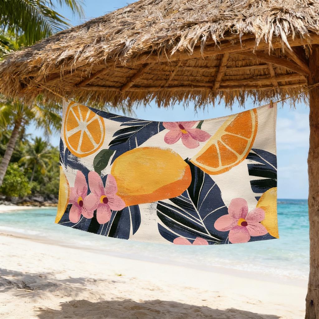 Tropical Fruit Print Travel Beach Towel Soft Skin Friendly Absorbent Anti-Sand Lightweight Multi-Size Flat Print Design