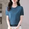 Summer Round Neck Hollow Ice Silk Knitted Shirt for Women Women's Short Sleeved T-shirt Loose Top
