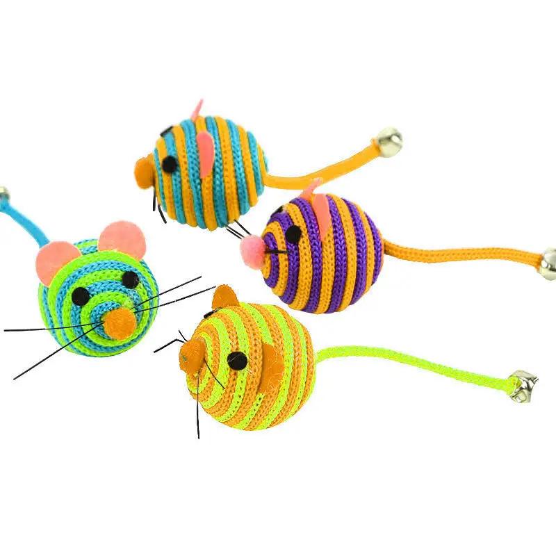 3/5/7pc Pet Cat Toy Stripe Nylon Rope Round Ball Mouse with Bell Pet Cat Chew Toy Cat Toy Interactive Mouse Ball Pet Product