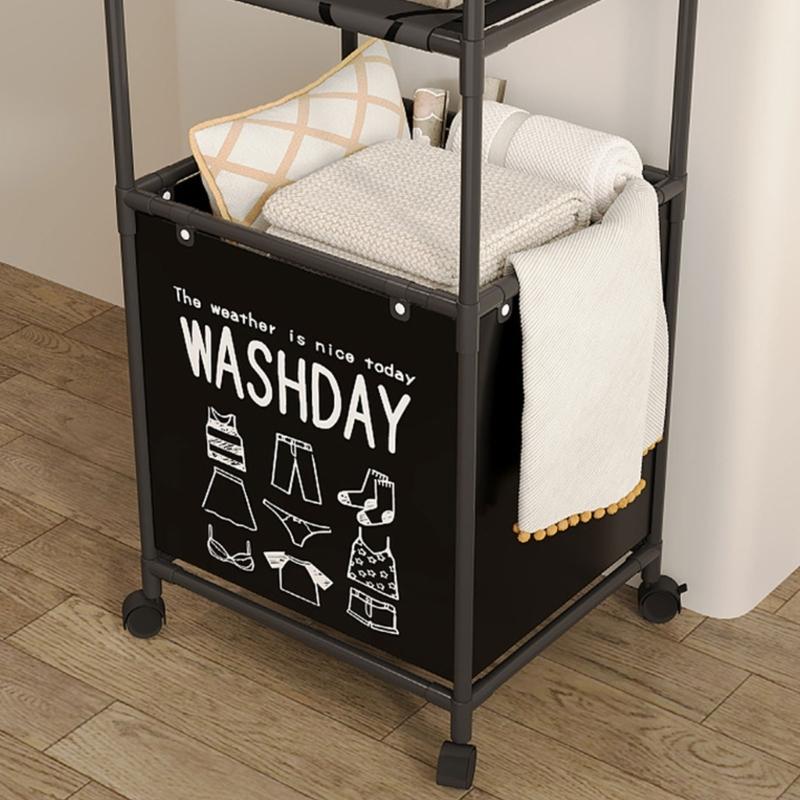 Sturdy Metal Frame Laundry Hamper Rolling Wheels Foldable Designs Removable Shelves for Home Organization Daily Use