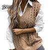 Knitted Waistcoat Pure Color Sleeveless Sweater Vest Warm Trendy Women Twist for Daily Wear Top