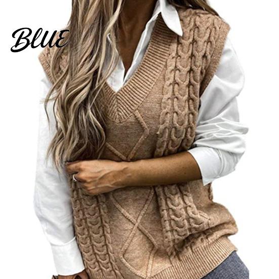 Knitted Waistcoat Pure Color Sleeveless Sweater Vest Warm Trendy Women Twist for Daily Wear Top