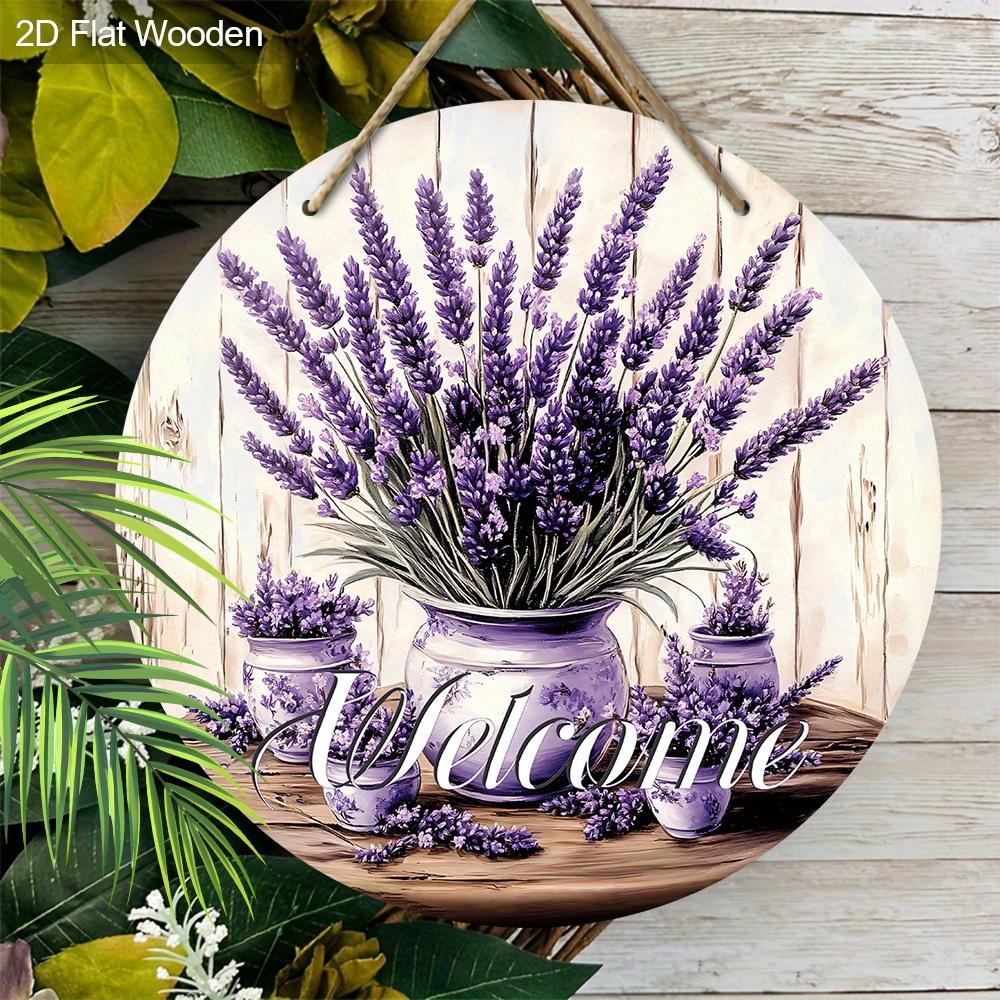 2D Flat, 1pc Purple Lavender Welcome Sign, Spring Home Wall Art Decoration Plaque, Yard Garden Balcony Door Hanging Decor, Perfect Gift for