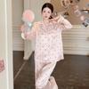 1011 spring new ice silk pajamas women's long-sleeved trousers fairy polka dot printed cardigan loungewear sweet