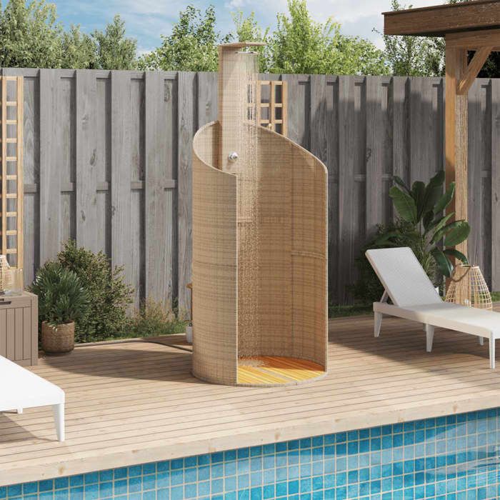 VidaXL Outdoor Shower, Garden Furniture with Rotating Handle, Pool Shower Patio Backyard, Beige Resin 368214