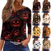 Women's Halloween Print 3/4 Sleeve Loose Fit Casual Round Neck Shirt Pumpkin Candy Pattern Top for Fall Seasonal Wear