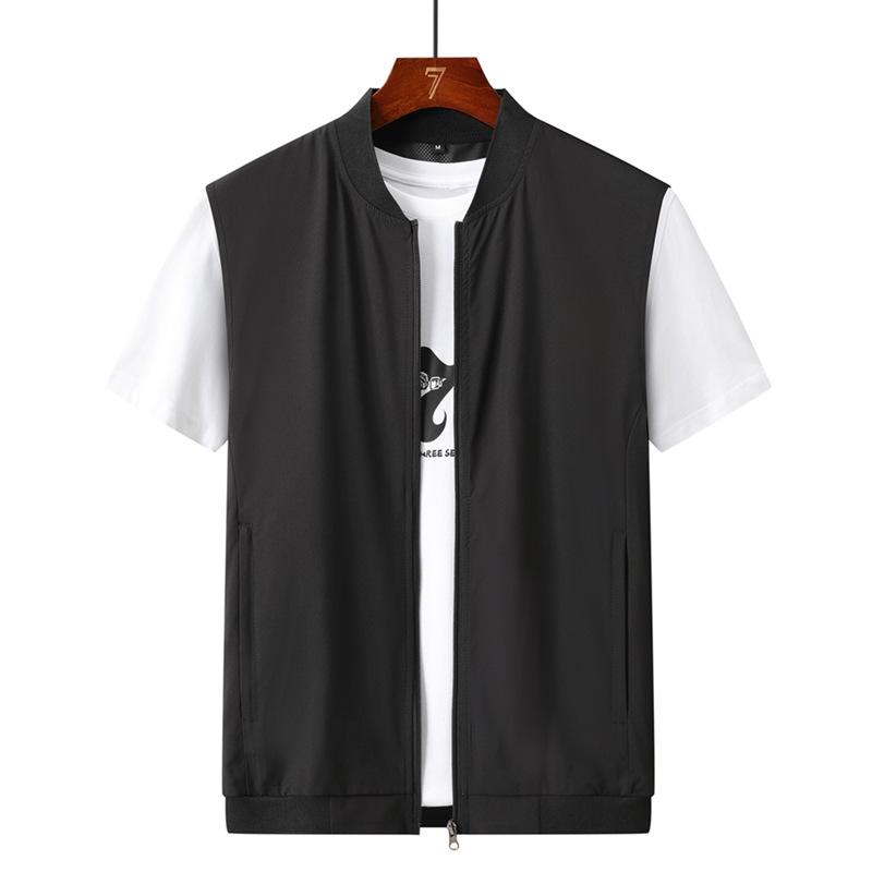 Leichte Stehkragen-Reißverschlussweste für Herren - Ärmellose einfarbige Jacke für Frühling/Herbst 6XL schwarz