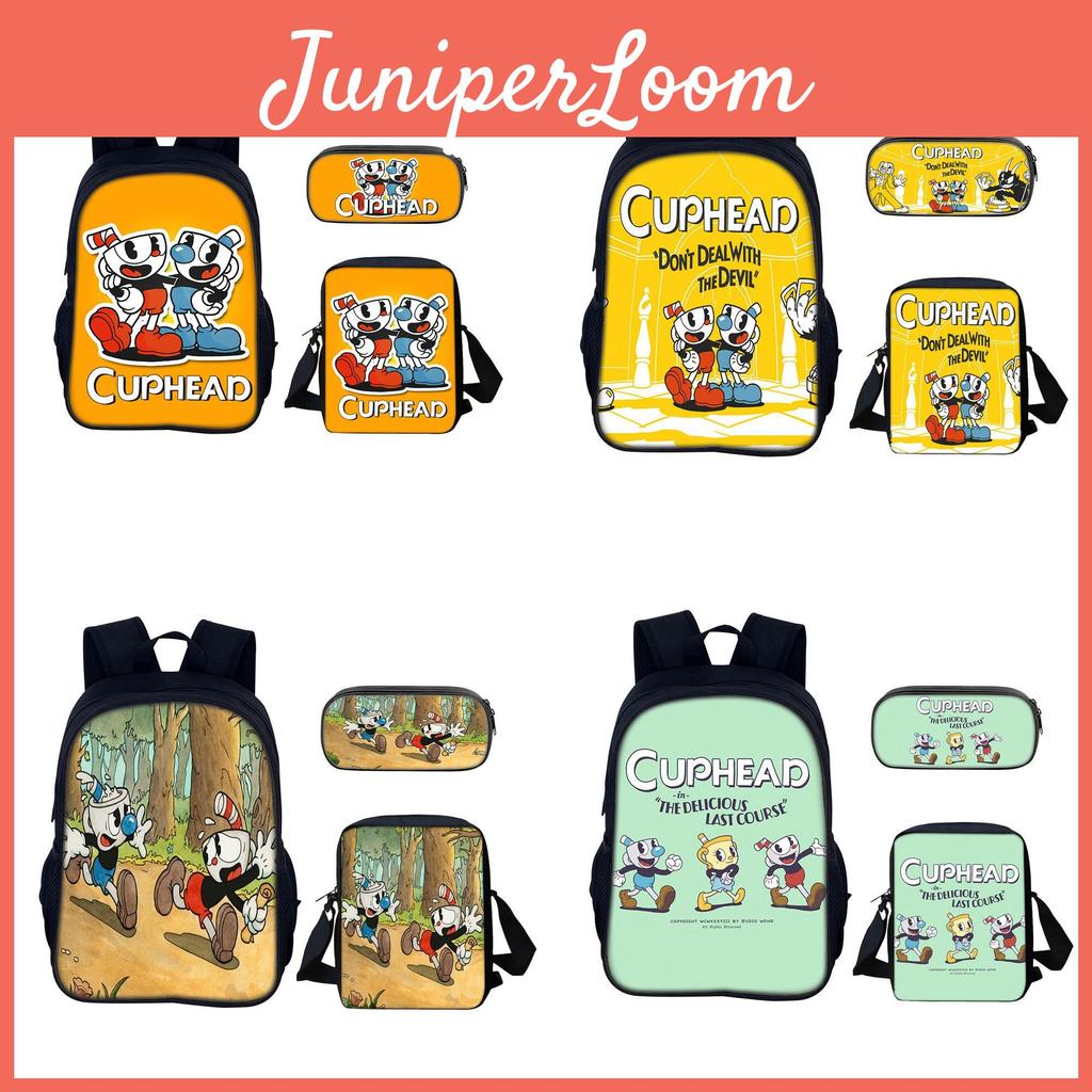 Set Zaino Cuphead per Scuola e Viaggio con Costruzione in Nylon e Scomparti Multipli