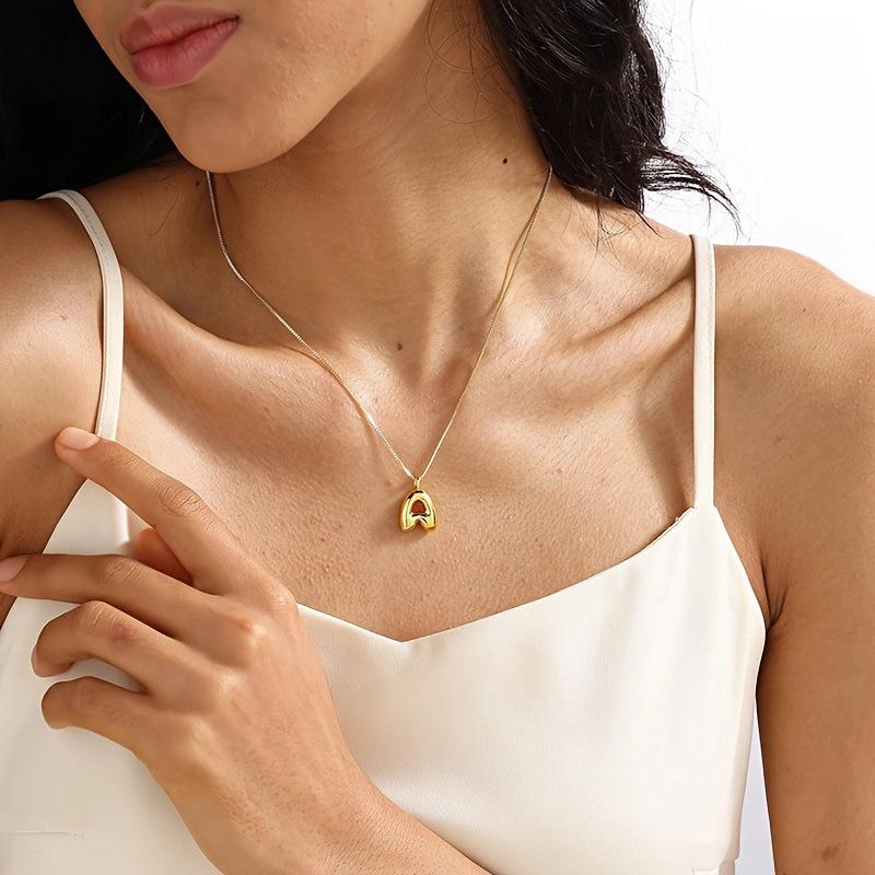 CARLIDANA New Female Pendant Chubby Mini Bubble Letters Stainless Steel Gold Plated 26 English Alphabet Letter Fashion Woman