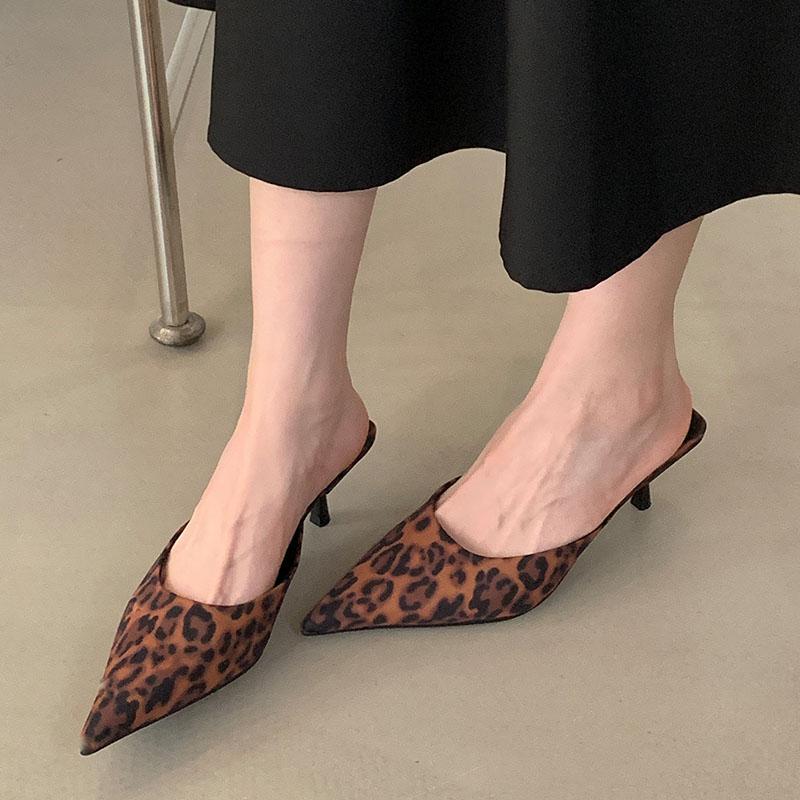 Fashion Fashion Pointed Toe Footwear Heels Women Slides Slippers Mules Shoes Ladies High Heels Slippers Sandals Female Pumps Shoes