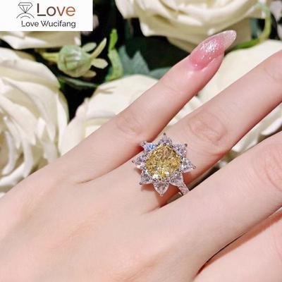 Elegantný jasne žltý krištáľový prsteň dámske párty doplnky s kvetinovým dizajnom elegantný temperament šperkový darček