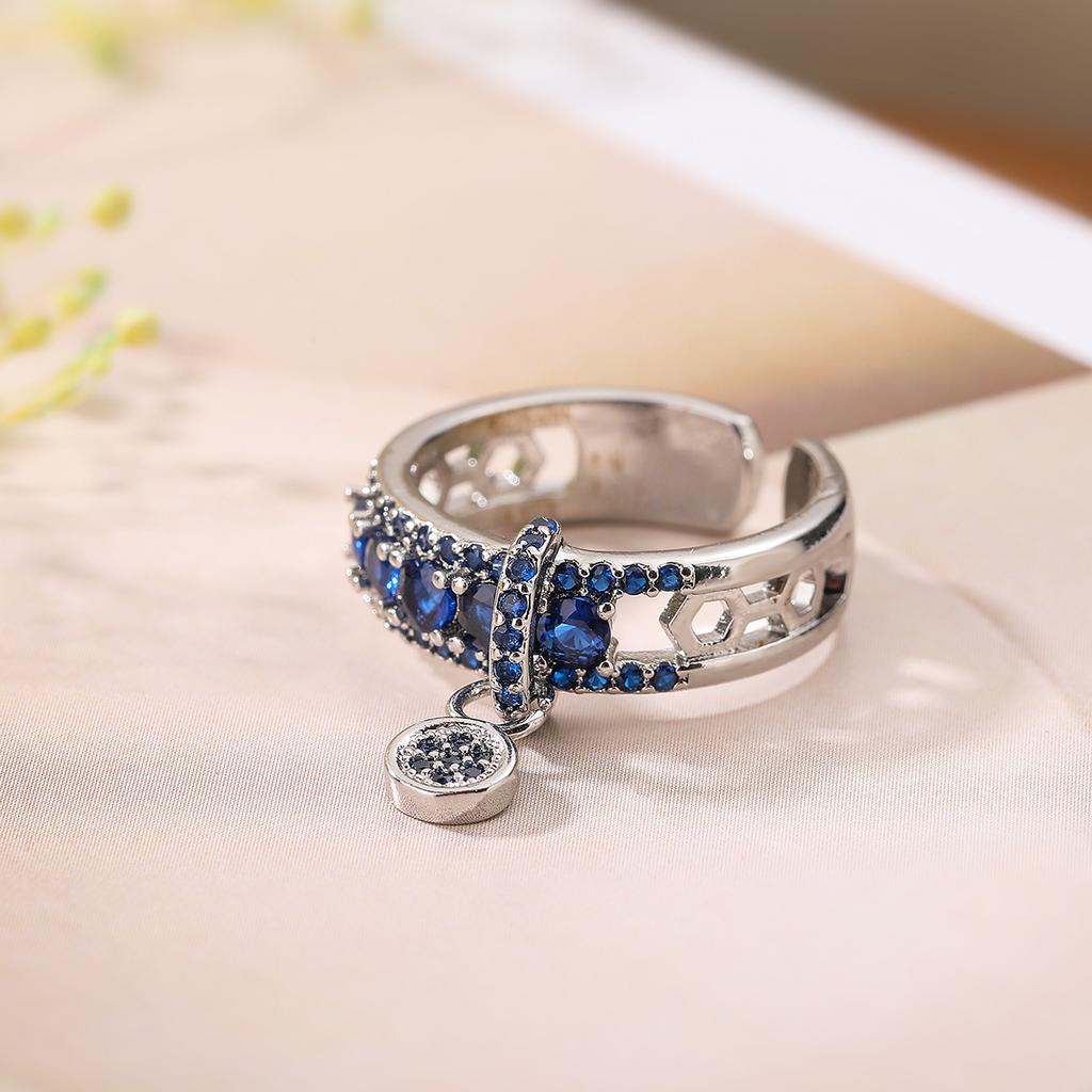 Luxury Fashion Copper Gold-Plated Zircon Geometric Open Ring Female Niche Retro Easy Matching Ring