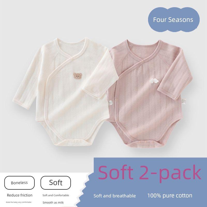 

Baby Romper Newborn Infant Clothes Summer Pure Cotton Unisex Baby Four Seasons Triangle Belly-Protecting One-Piece Crawling Suit 6265+6269 [Rice White + Lotus Root Powder] 80 cm