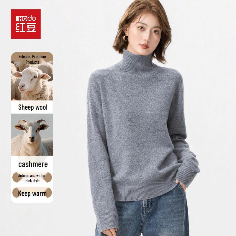 Hongdou Women's High-Neck Cashmere-Blend Knit Sweater