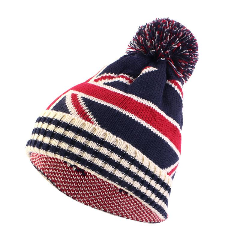 Men's and women's American flag jacquard wool caps, warm in autumn and winter, thickened cute ball caps JDM-A